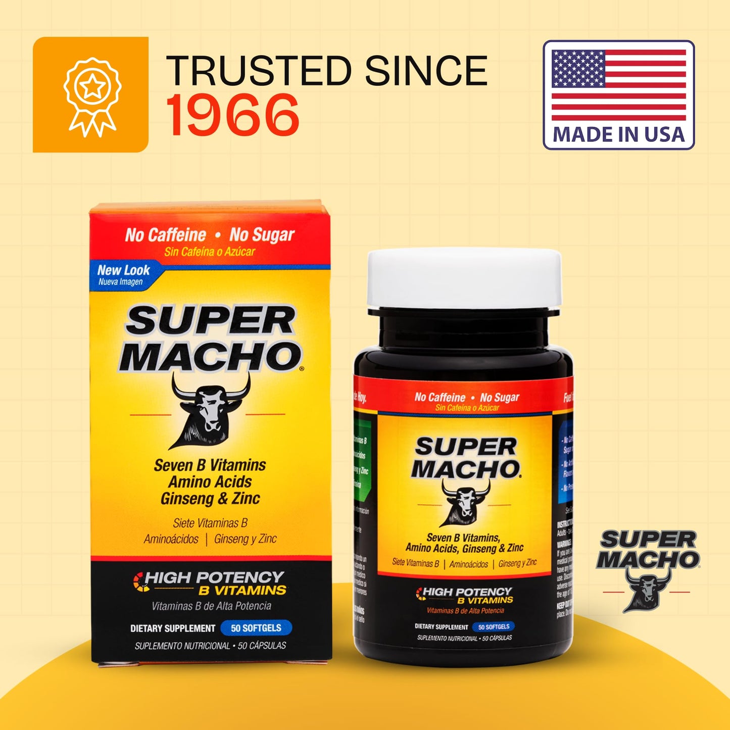 Super Macho, High Potency B Vitamins and Amino Acids, Fuel for Today's Active Men, No Caffeine, No Sugar, Dietary Supplement, Made in USA, 50 Softgels