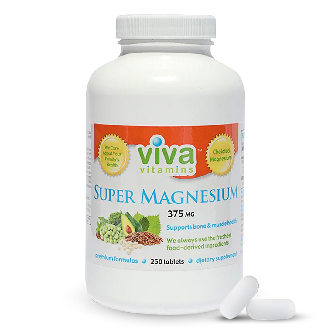 Super Magnesium Supplement – 5-Form Chelated Magnesium | Bone, Muscle & Nerve Support | Vegan & Non-GMO | 250 Tabs