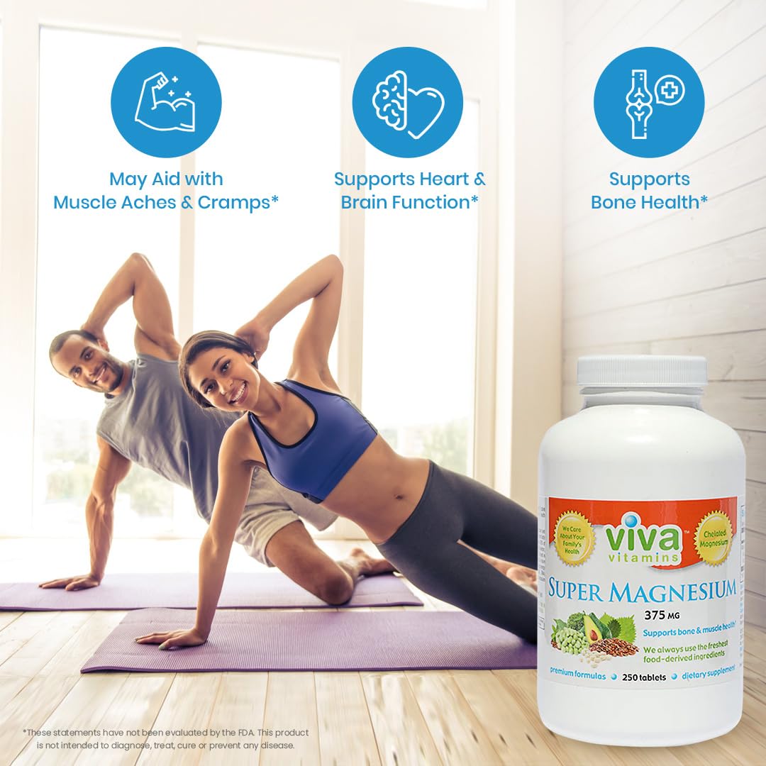 Super Magnesium Supplement – 5-Form Chelated Magnesium | Bone, Muscle & Nerve Support | Vegan & Non-GMO | 250 Tabs