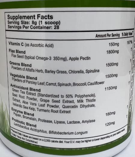 Super Omega Greens Complete Superfood Powder – Greens, Vegetables, Flax & Probiotics | 7.9 oz