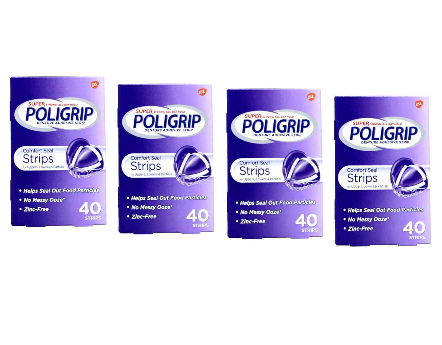 Super Poligrip Comfort Seal Denture Adhesive Strips – 40 Count (Pack of 4)