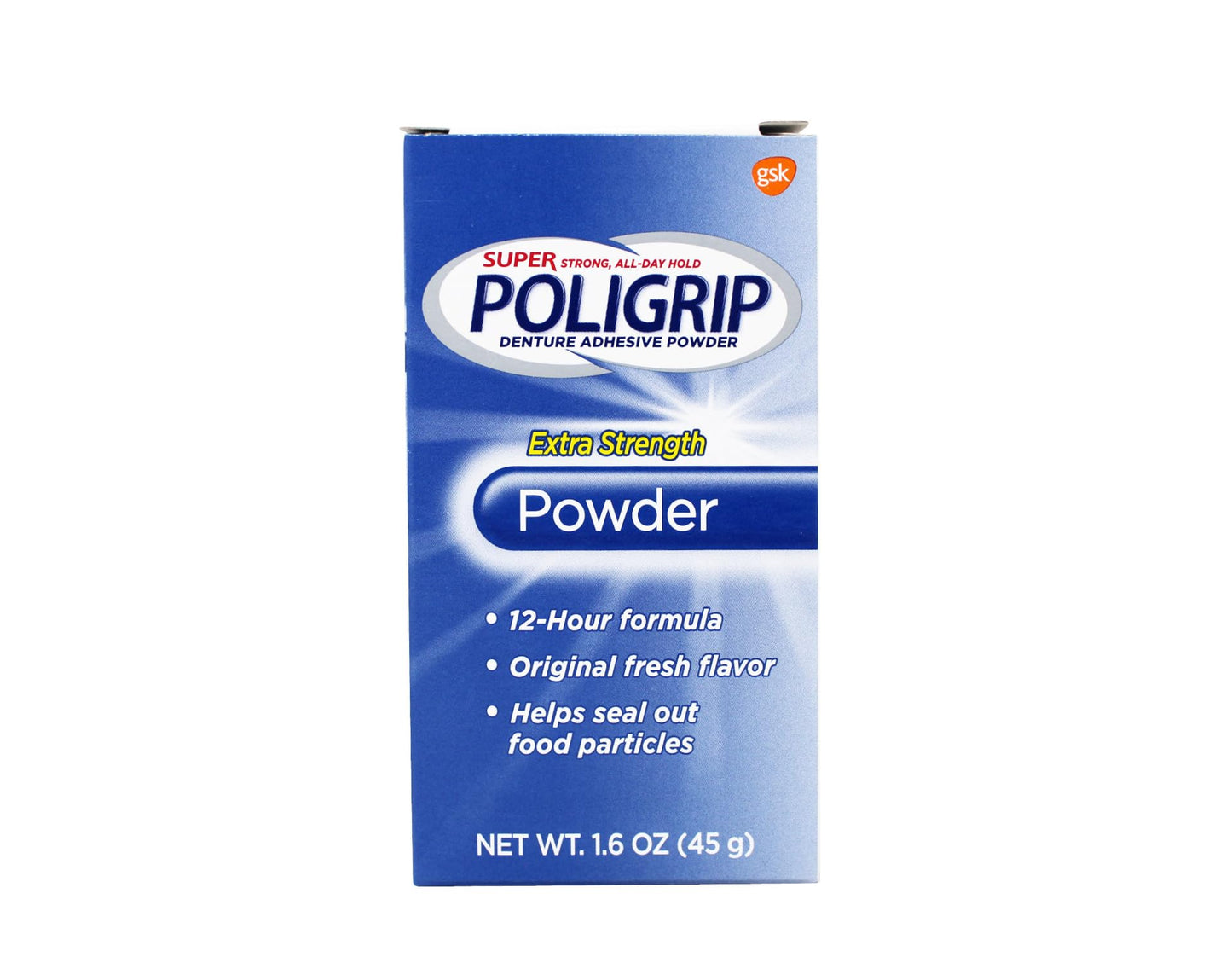 Super Poligrip Denture Adhesive Powder 1.6 oz Pack of 4 | Extra Strength Hold