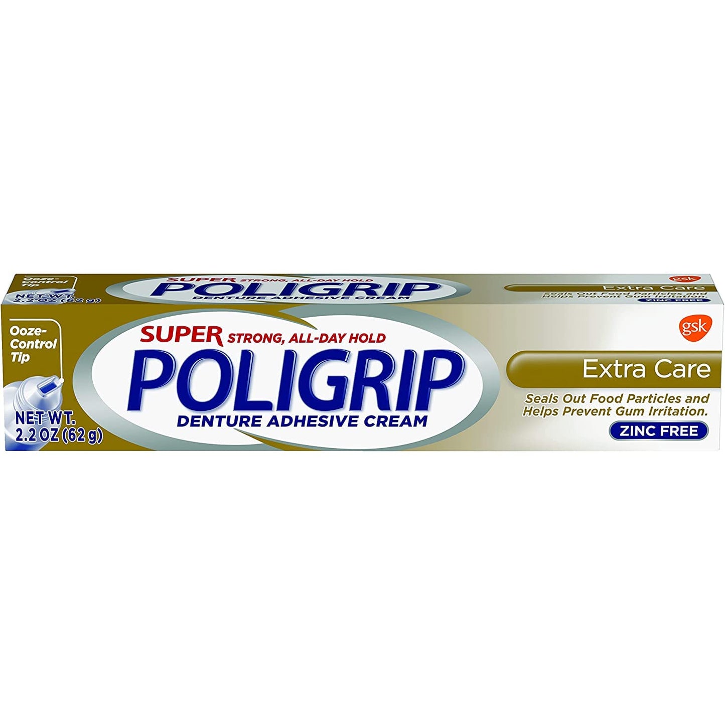 SUPER POLIGRIP Denture Adhesive Cream Extra Care 2.20 oz – Packs of 6