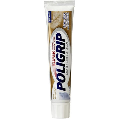 SUPER POLIGRIP Denture Adhesive Cream Extra Care 2.20 oz – Packs of 6