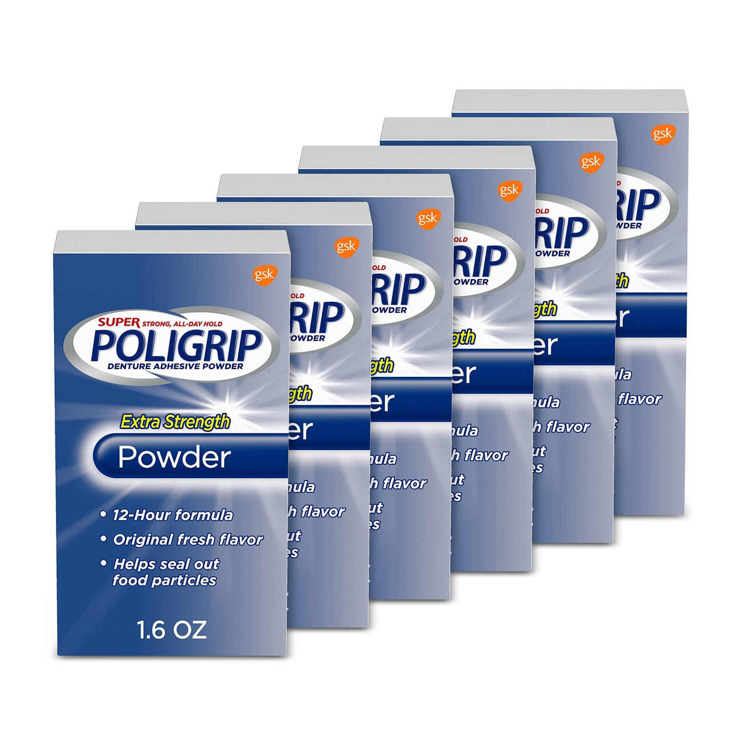 Super Poligrip Extra Strength Denture Adhesive Powder – 1.6 oz, 6-pack