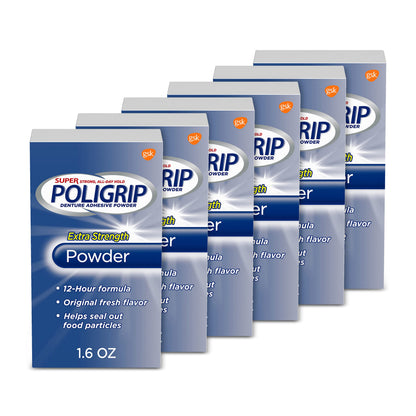 Super Poligrip Extra Strength Denture Adhesive Powder – 1.6 oz, 6-pack