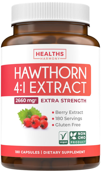 Super Potent Hawthorn Berry Extract Capsules – Extra Strength for Heart Health (Vegan, Non-GMO, Gluten Free)