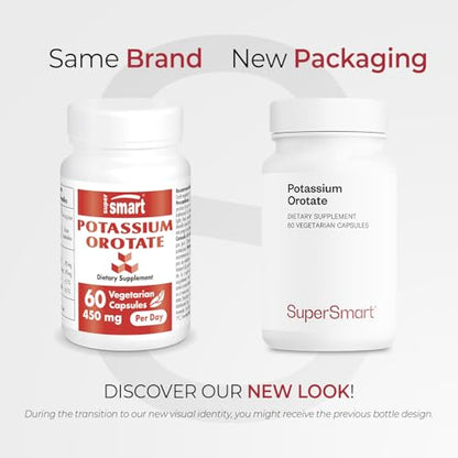 SuperSmart Potassium Orotate Supplement 450mg per Day (Enhanced Absorption) - Potassium with Orotic Acid | Non-GMO & Gluten Free - 60 Vegetarian Capsules