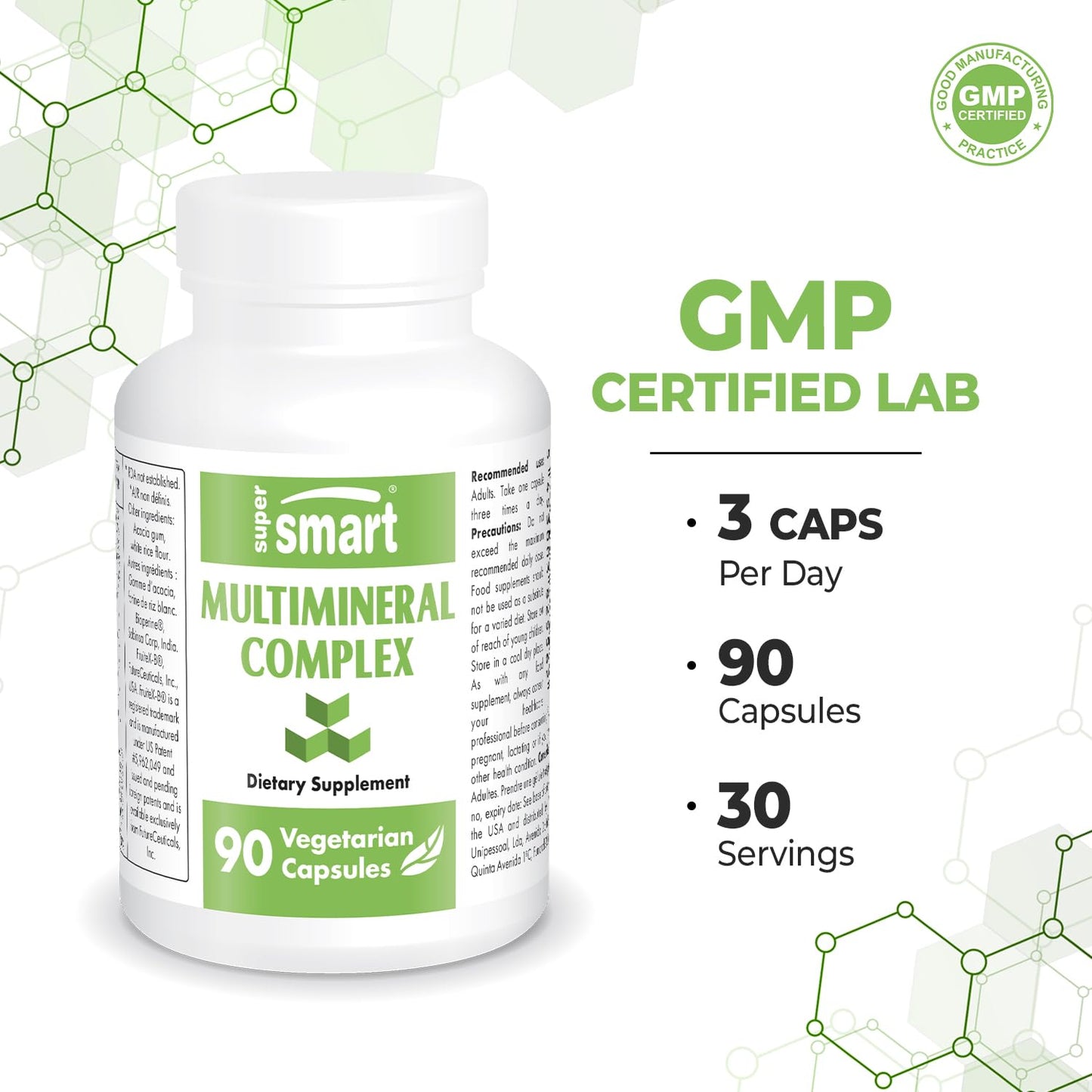 SuperSmart Multimineral Complex - Full Spectrum, Non-GMO, Gluten Free | 90 Vegetarian Capsules