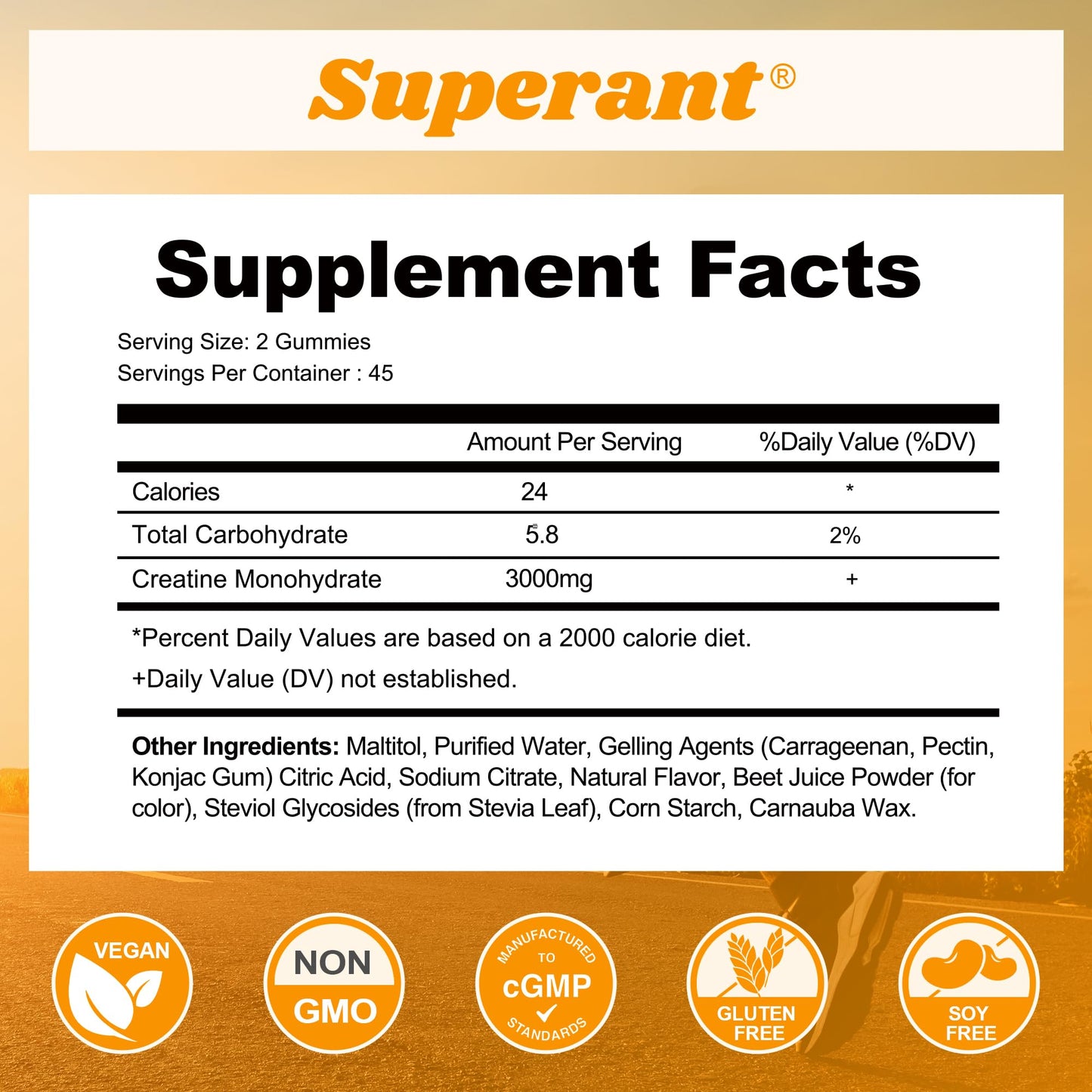 SUPERANT Creatine Gummies – 1.5g per Gummy, 90-count, Vegan