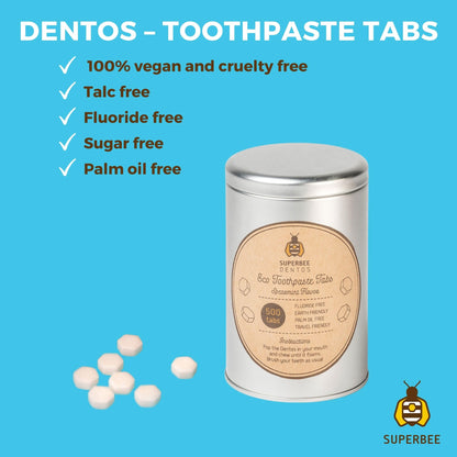 SuperBee DENTOS Toothpaste Tablets – 500 Tabs, Fluoride Free & Eco Friendly, Spearmint