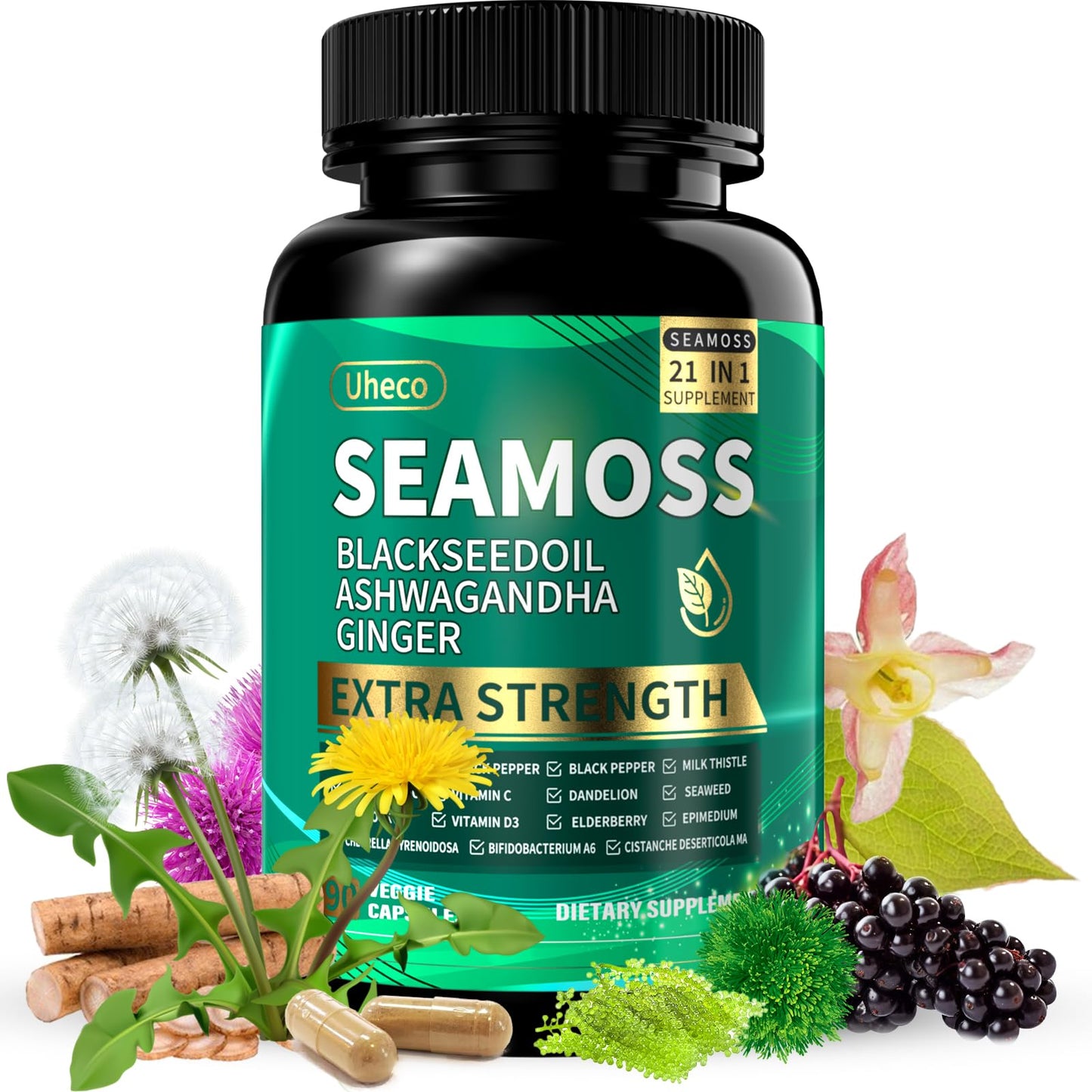 Irish Sea Moss 21-in-1 Capsules with Ashwagandha & Turmeric – 90 Count