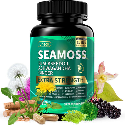Irish Sea Moss 21-in-1 Capsules with Ashwagandha & Turmeric – 90 Count