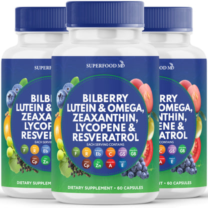 Superfood MD Eye Health Vitamins AREDS2 Bilberry Lutein Zeaxanthin - 180 Capsules