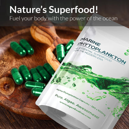 SuperFoodISM Marine Phytoplankton Supplement – Organic Vegan, Omega-3 EPA, 180 Capsules