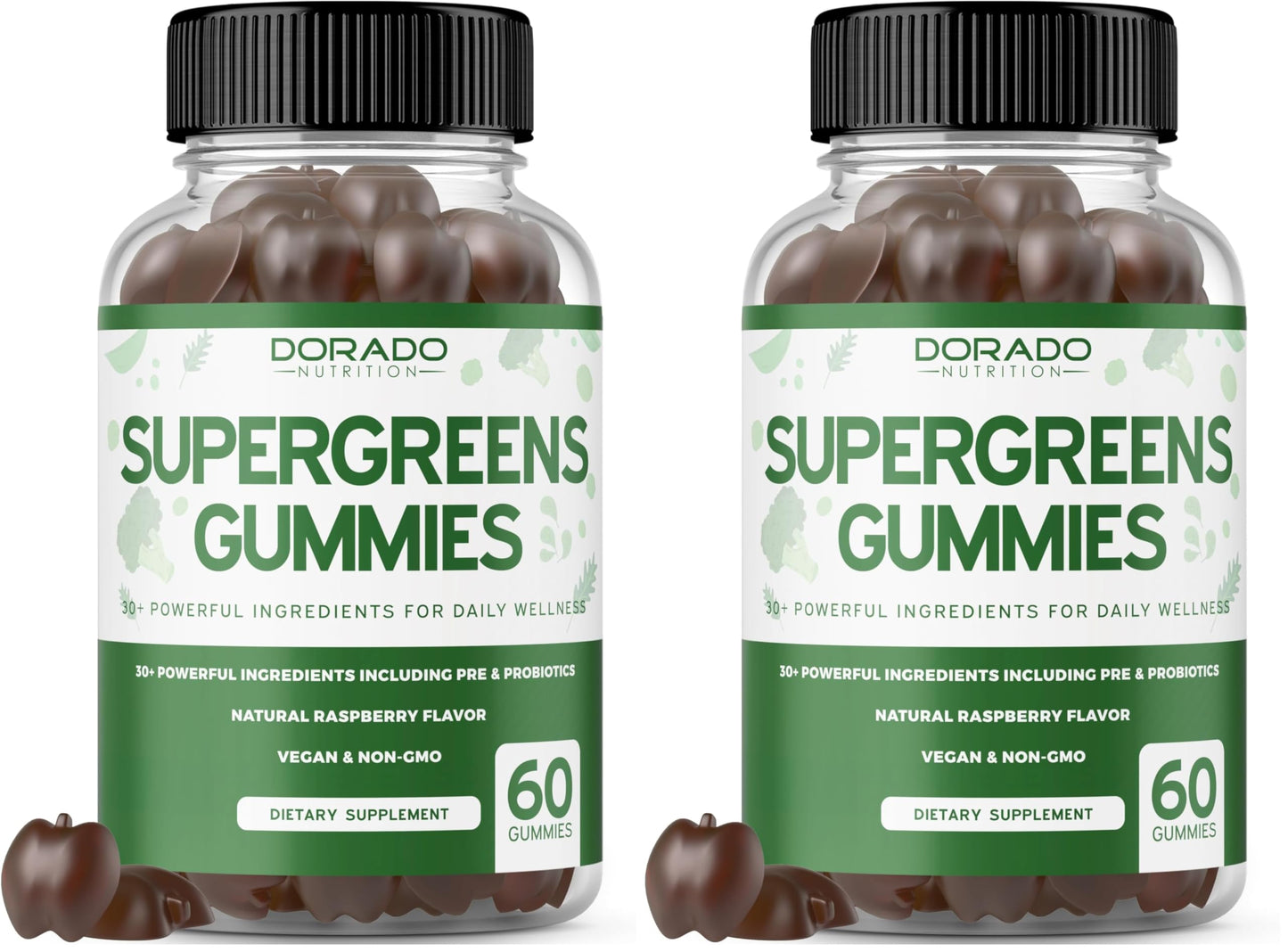 Supergreens Gummies (60 Count) – 8-Ingredient Greens for Immunity – Vegan & USA Made (Pack of 2)