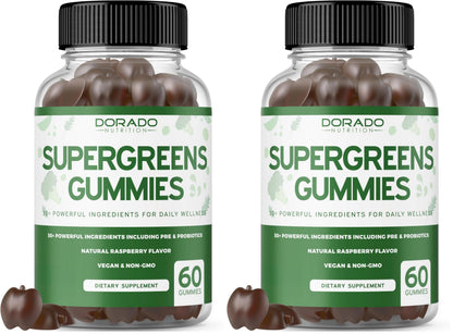 Supergreens Gummies (60 Count) – 8-Ingredient Greens for Immunity – Vegan & USA Made (Pack of 2)