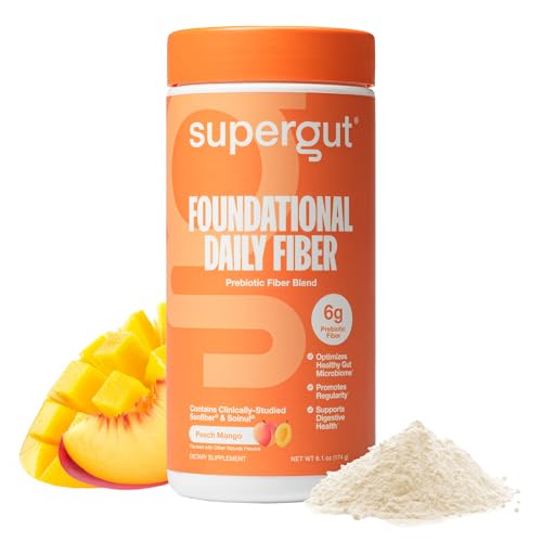 Supergut Foundational Daily Fiber Powder – Sugar Free, Vegan Prebiotic Fiber (Solnul & Sunfiber) Peach Mango, 18 Servings