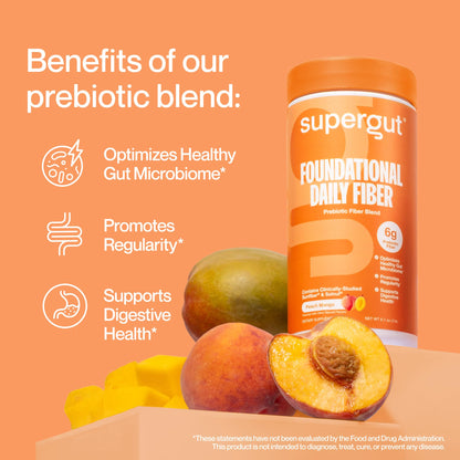 Supergut Foundational Daily Fiber Powder – Sugar Free, Vegan Prebiotic Fiber (Solnul & Sunfiber) Peach Mango, 18 Servings