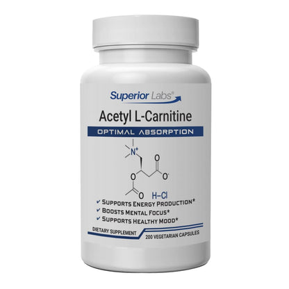 Superior Labs Acetyl L-Carnitine 500 mg - 200 Veg Caps - Non-GMO