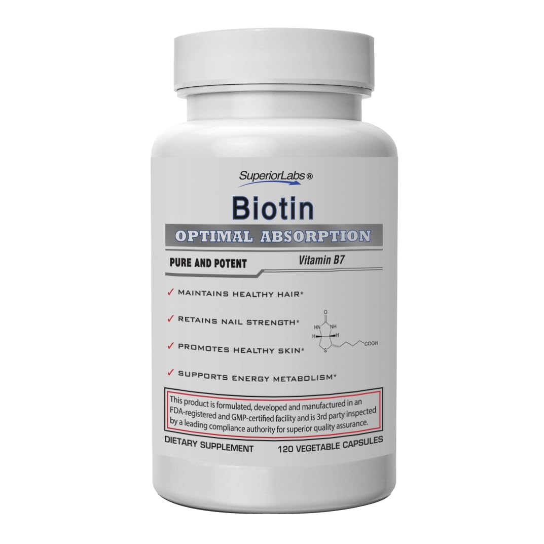 Superior Labs Biotin 5000 mcg Non-GMO – Hair, Nails & Lashes | 120 Veggie Caps