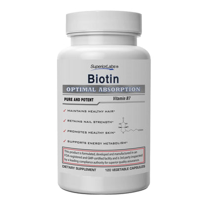 Superior Labs Biotin 5000 mcg Non-GMO – Hair, Nails & Lashes | 120 Veggie Caps