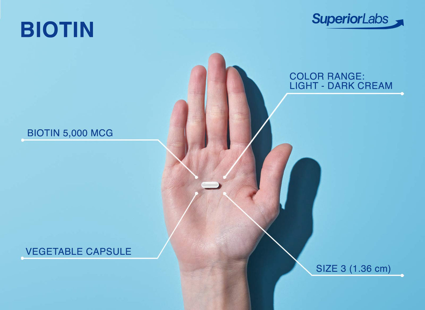 Superior Labs Biotin 5000 mcg Non-GMO – Hair, Nails & Lashes | 120 Veggie Caps