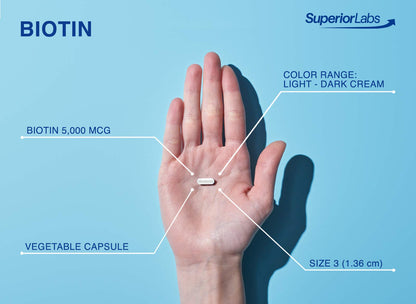 Superior Labs Biotin 5000 mcg Non-GMO – Hair, Nails & Lashes | 120 Veggie Caps