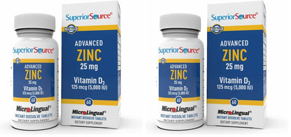 Superior Source Advanced Zinc 25 mg + Vitamin D3 5000 IU – Immune Support, 60 MicroLingual Tablets (Pack of 2) – Non-GMO & Gluten-Free