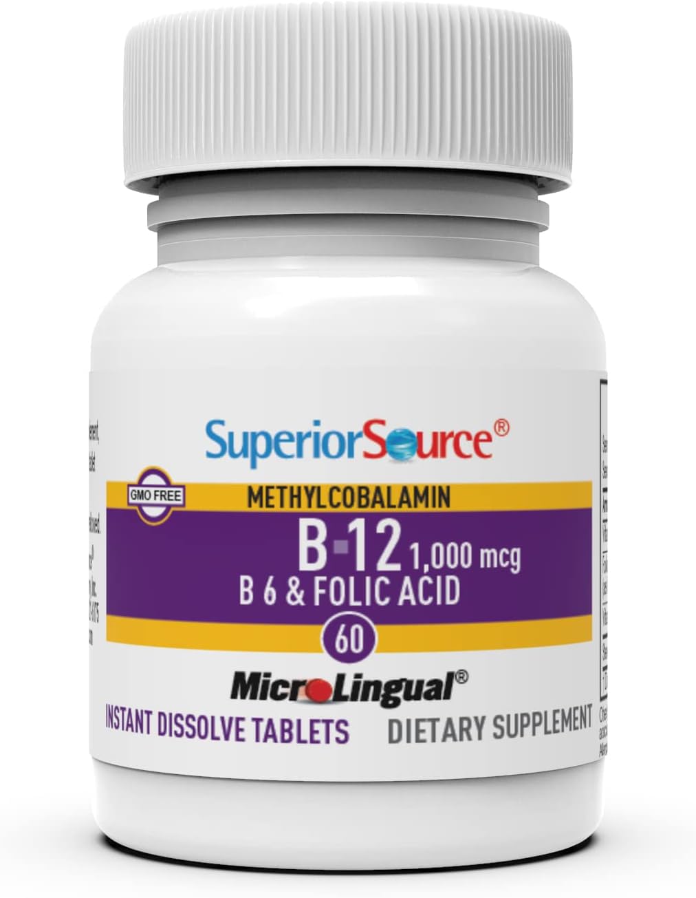 Superior Source No Shot B-12 Methylcobalamin 1000 mcg, B-6 & Folic Acid Sublingual Tablets – Energy & Brain Health