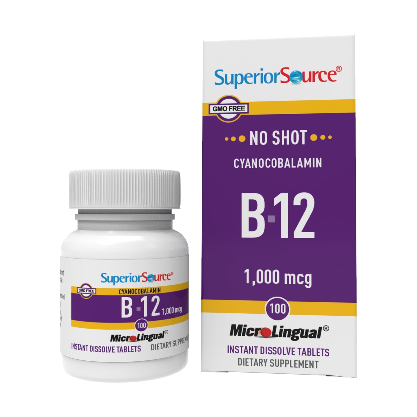Superior Source No Shot Vitamin B-12 Cyanocobalamin 1000 mcg Sublingual Tablets – Energy, Brain Health & Wellness