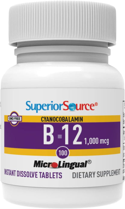 Superior Source No Shot Vitamin B-12 Cyanocobalamin 1000 mcg Sublingual Tablets – Energy, Brain Health & Wellness