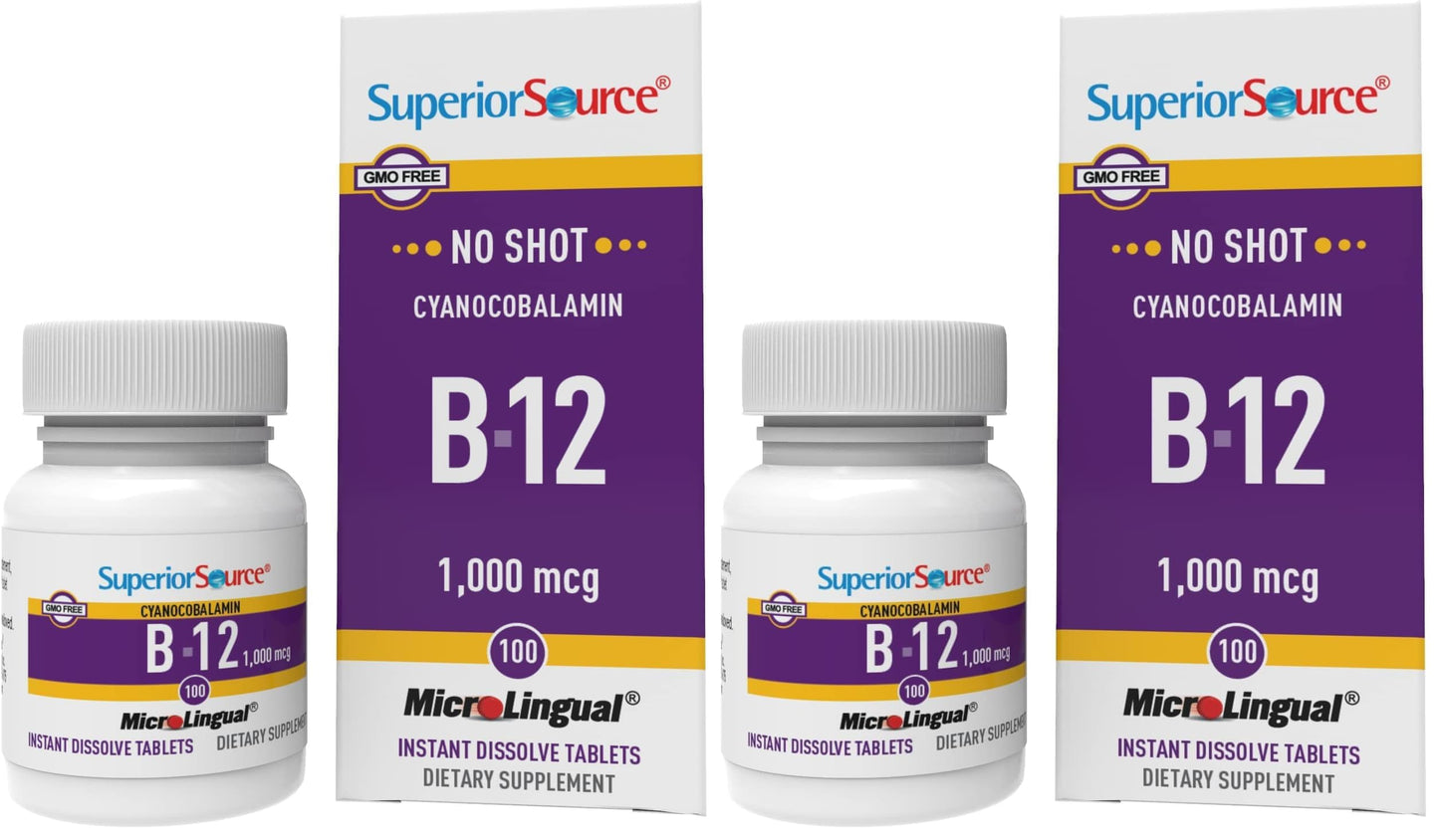 Superior Source No Shot B-12 1000 mcg Cyanocobalamin – Sublingual Tablets (Pack of 2)