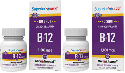 Superior Source No Shot B-12 1000 mcg Cyanocobalamin – Sublingual Tablets (Pack of 2)