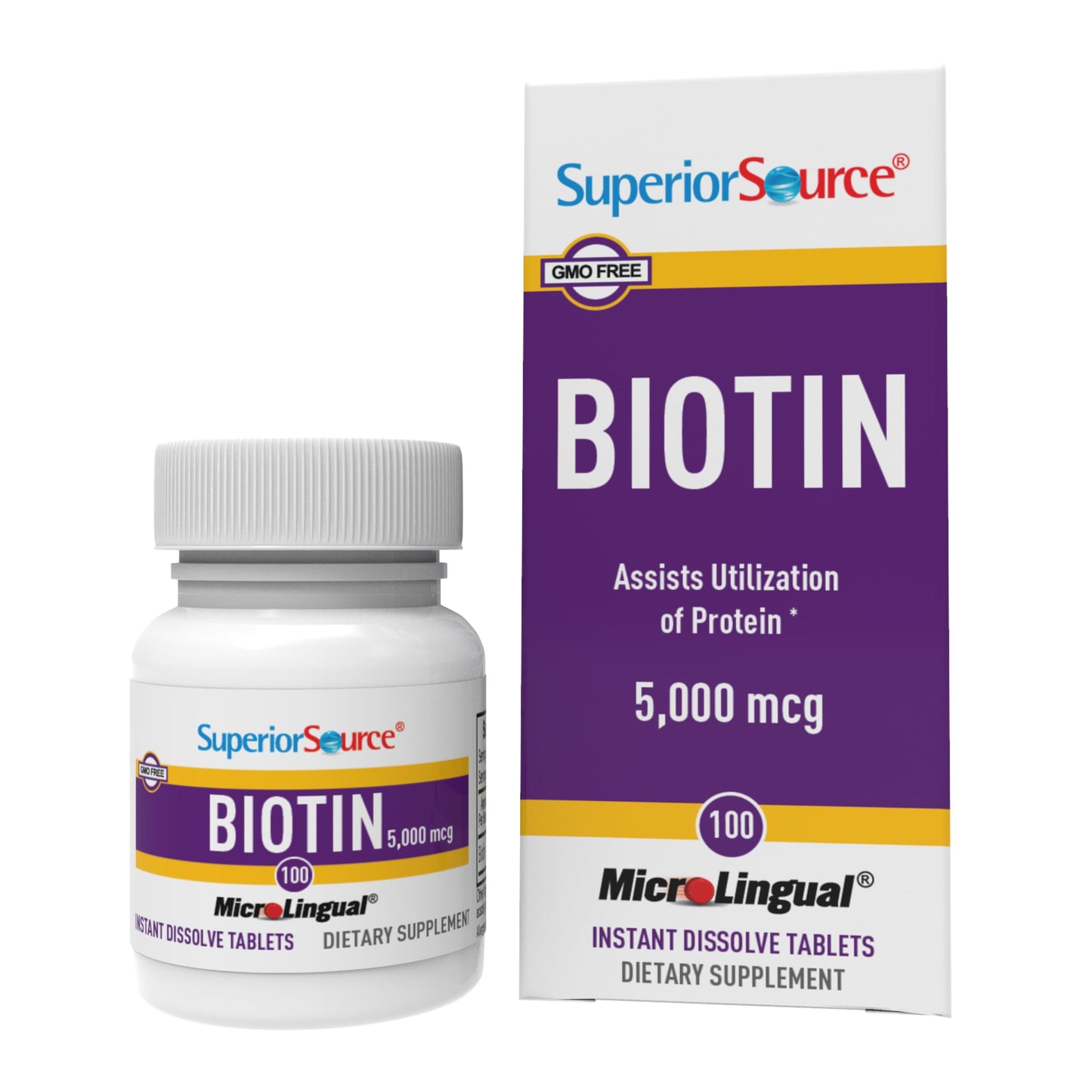 Superior Source Biotin 5000 mcg MicroLingual Tablets – Sublingual 5 mg, Non-GMO, 100 Count