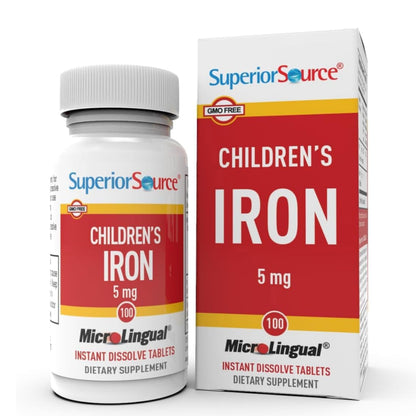 Superior Source Children's Iron 5 mg – Ferrous Fumarate Iron Supplement for Kids | 100 Instant Dissolve Tablets