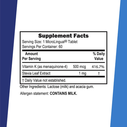 Vitamin K2 MK-4 500 mcg Sublingual - 60 Tablets