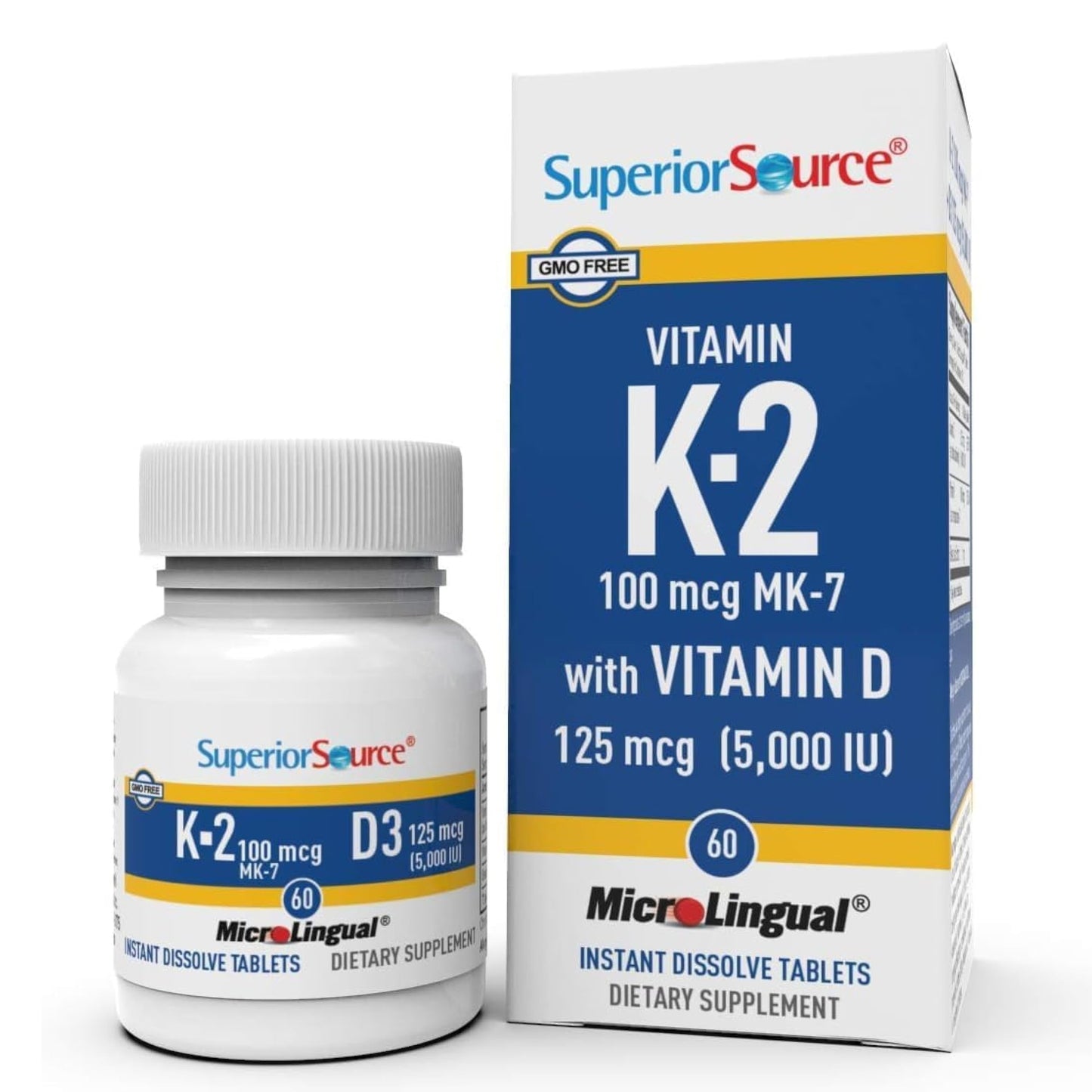 Superior Source K2 MK-7 100 mcg + D3 5000 IU | MicroLingual 60 Count