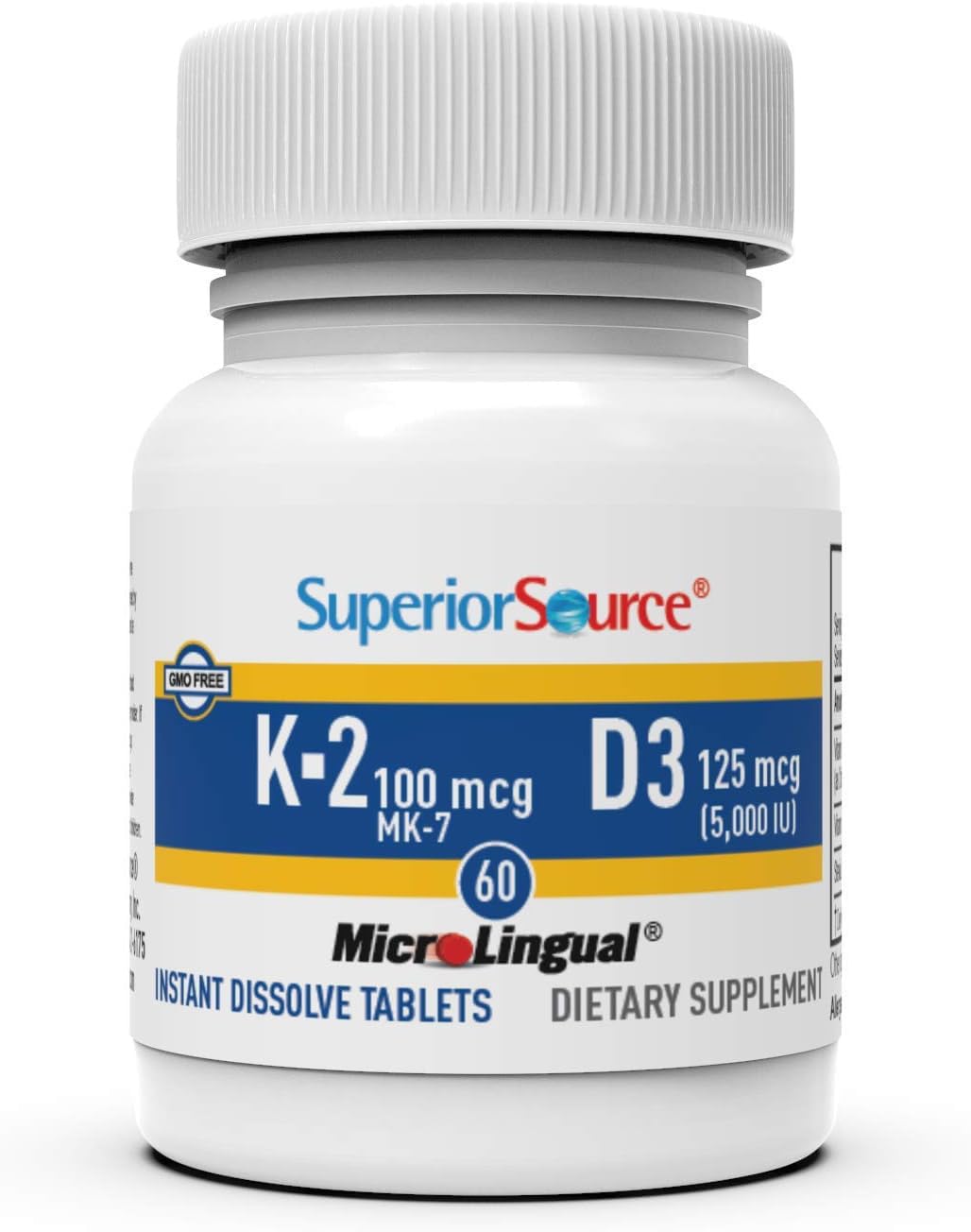 Superior Source K2 MK-7 100 mcg + D3 5000 IU | MicroLingual 60 Count