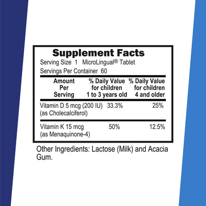 Superior Source Kid's D3 & K2 (MK-4) Multivitamin for Kids | Immune & Bone Support | 60 MicroLingual Tablets | Non-GMO
