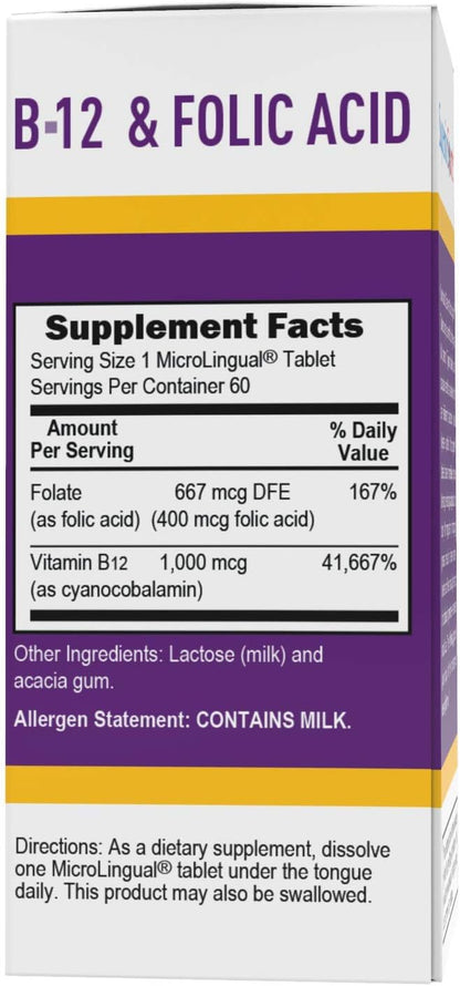 Superior Source No Shot B-12 Cyanocobalamin 1000 mcg + Folic Acid 400 mcg Sublingual Tablets – Energy, Brain & Stress Support