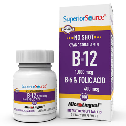 Superior Source No Shot B-12 1000 mcg, B-6 & Folic Acid 400 mcg – Sublingual Tablets