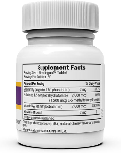 Superior Source No Shot Vitamin B-12 Methylcobalamin 2000 mcg, B-6, & Methylfolate 1200 mcg - Supports Energy, Brain, and Heart Health - Bariatric Friendly - 60 Sublingual Dissolving Tablets