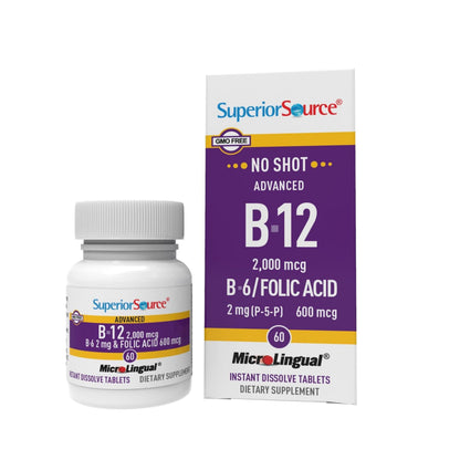 Superior Source NO SHOT Advanced B-12 B-6 Folic Acid 2000 mcg | MicroLingual Sublingual Tablets 60 Count