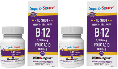 Superior Source No Shot Methylcobalamin B12 + Folic Acid Multivitamin - 60 Count (Pack of 2)