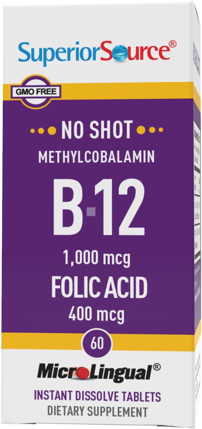 Superior Source No Shot Methylcobalamin B12 + Folic Acid Multivitamin - 60 Count (Pack of 2)