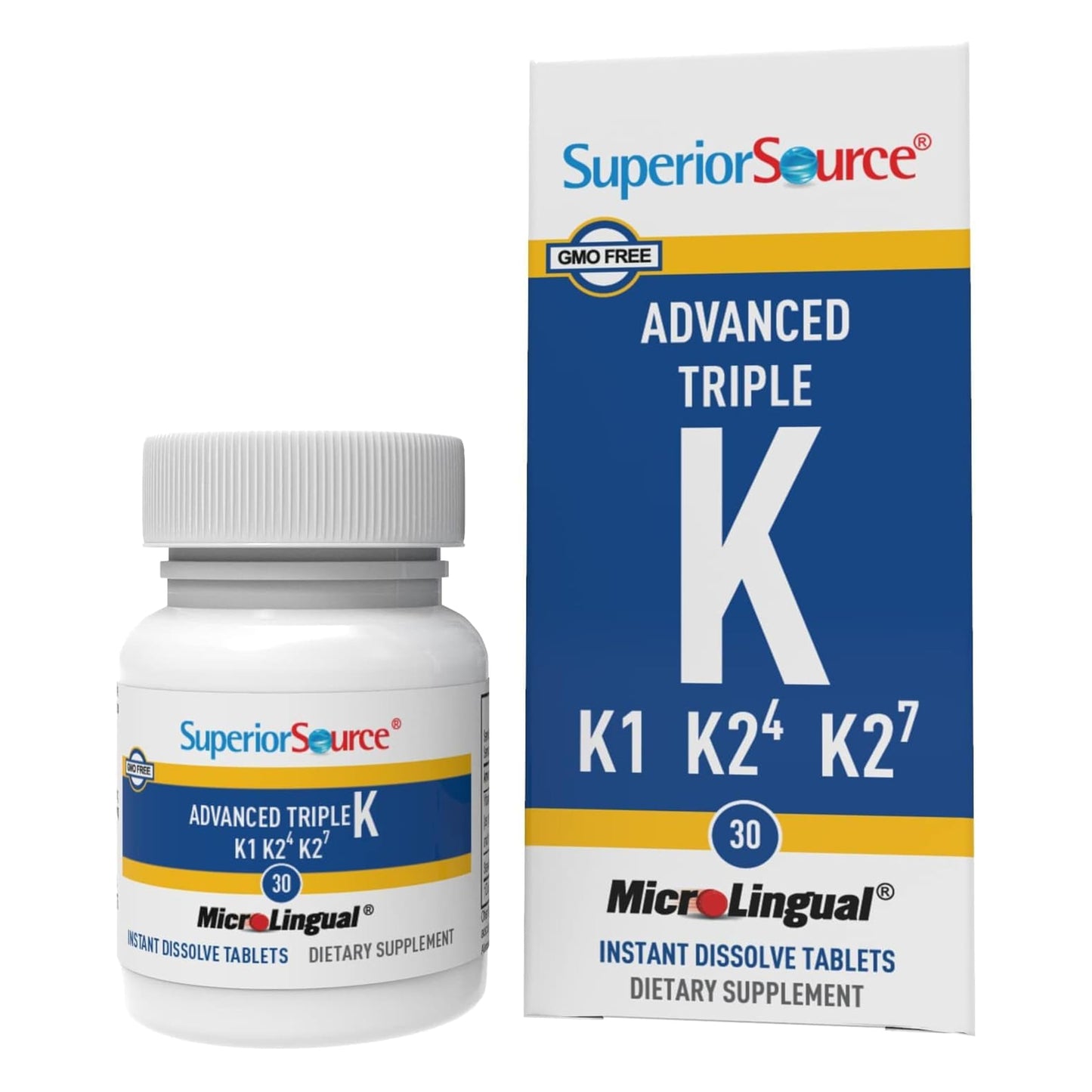 Superior Source Advanced Triple K – Bone Health & Immune Support, Vitamin K1 & K2 (MK-4 & MK-7) – 30 MicroLingual Tablets