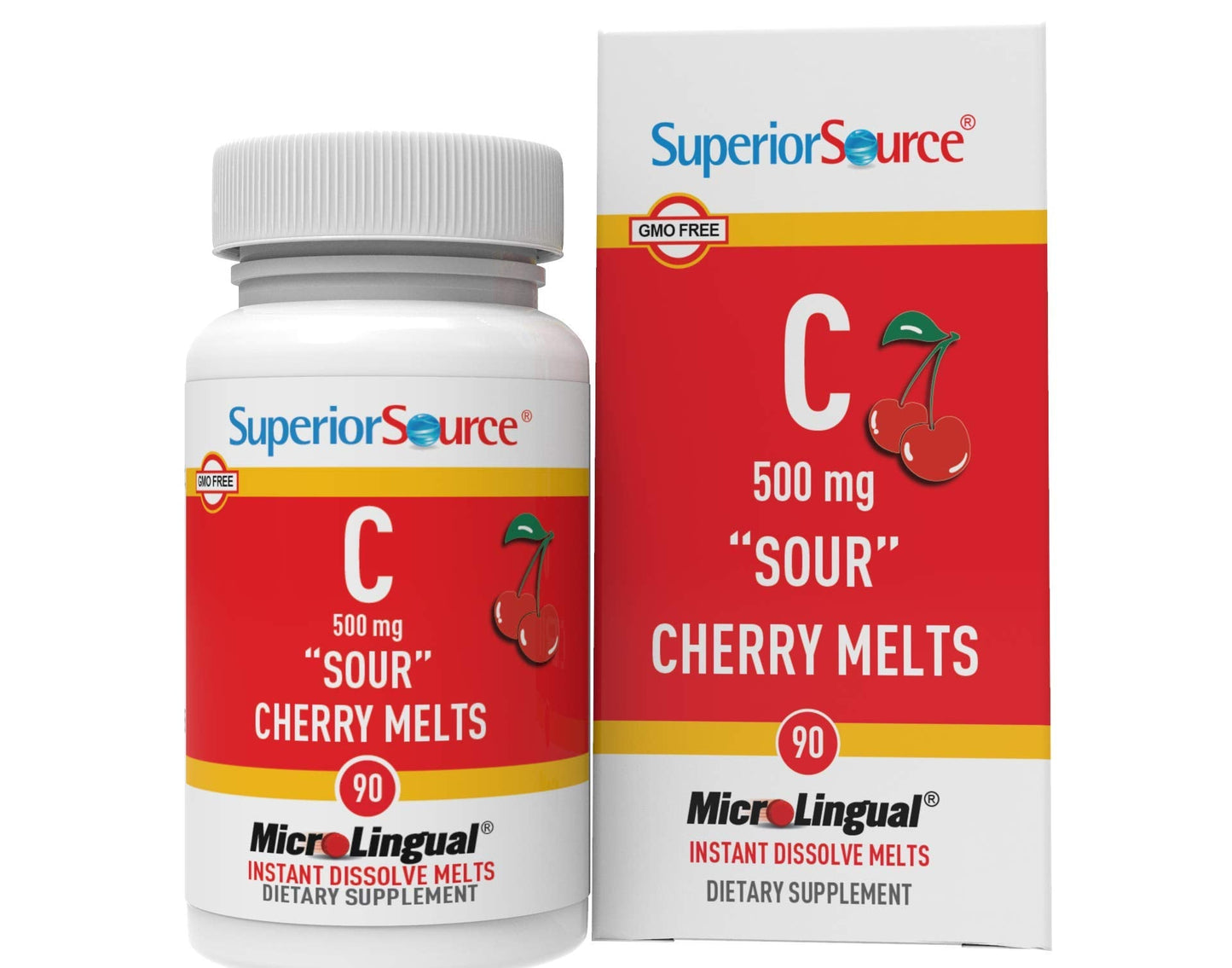 Superior Source Vitamin C 500 mg Sour Cherry Melts - Sublingual 90 Tablets for Immune Support