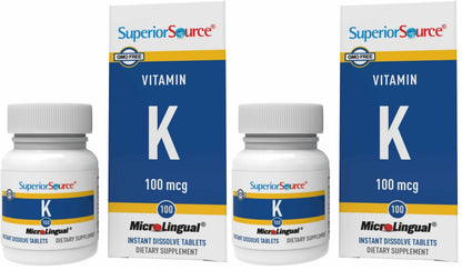 Superior Source Vitamin K 100 mcg – Bone & Blood Health Support | 60 Sublingual Tablets (Pack of 2)