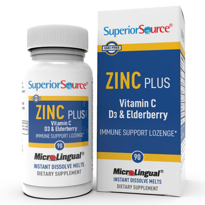 Superior Source Zinc Plus - Immune Support with Zinc, Vitamin C, Vitamin D3 & Elderberry | 90 Instant Dissolve Tablets